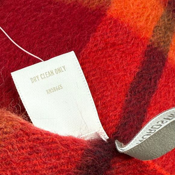 Nordstrom Scarf 100% Cashmere NWT Fringe Plaid Luxury Red Orange Winter Cozy - Picture 5 of 14
